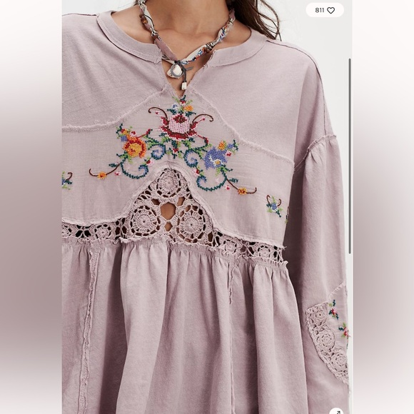 Free People Kennedy Cross Stitched Crochet Embroidered Pullover